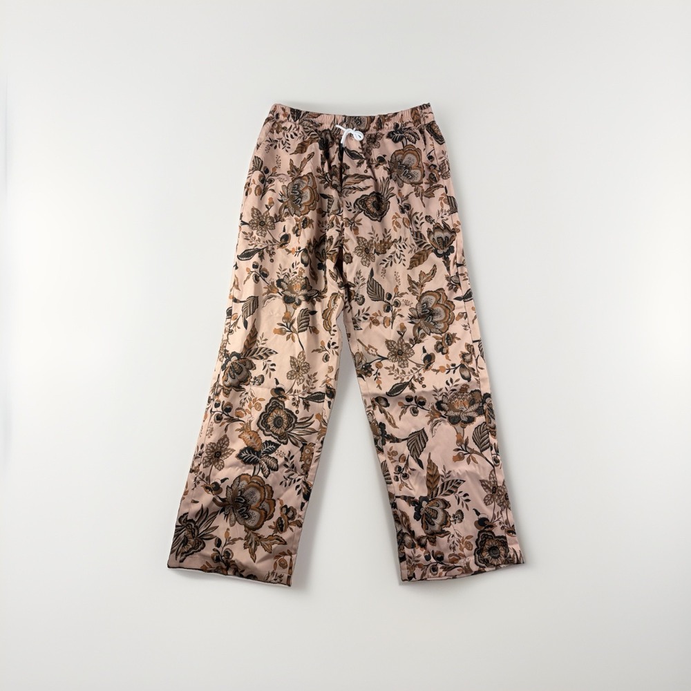 manfinity orange pink floral aop pants, elastic waist, pockets, men's xxl